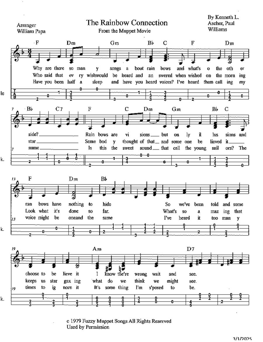 Rainbow Connection Ukulele scores gallery preview page 1