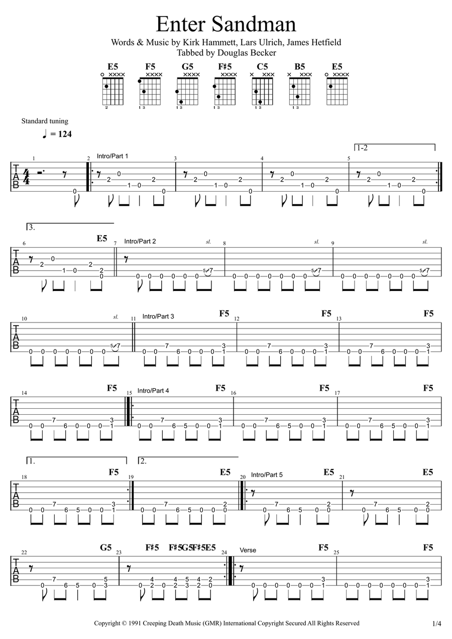 Enter Sandman Enter Sandman Acoustic Guitar scores gallery preview page 1