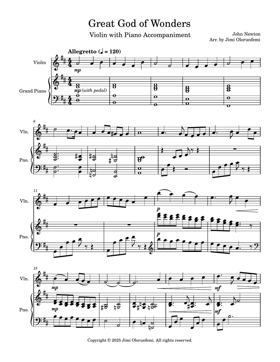 Great God of Wonders Great God of Wonders Violin Solo scores gallery preview page 1