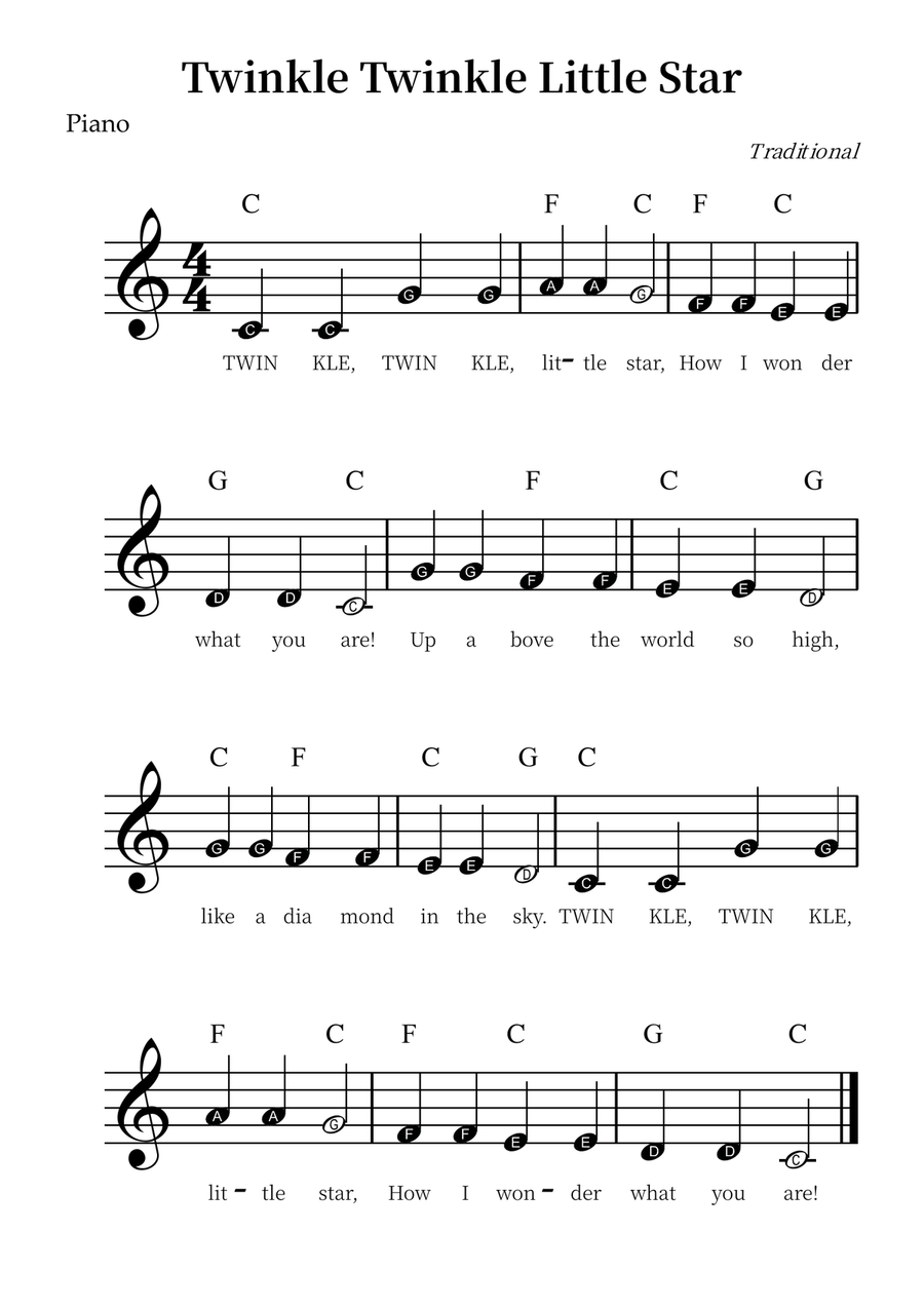 Twinkle Twinkle Little Star – Easy Piano Sheet Music (Beginner Level) Easy Piano scores gallery preview page 1