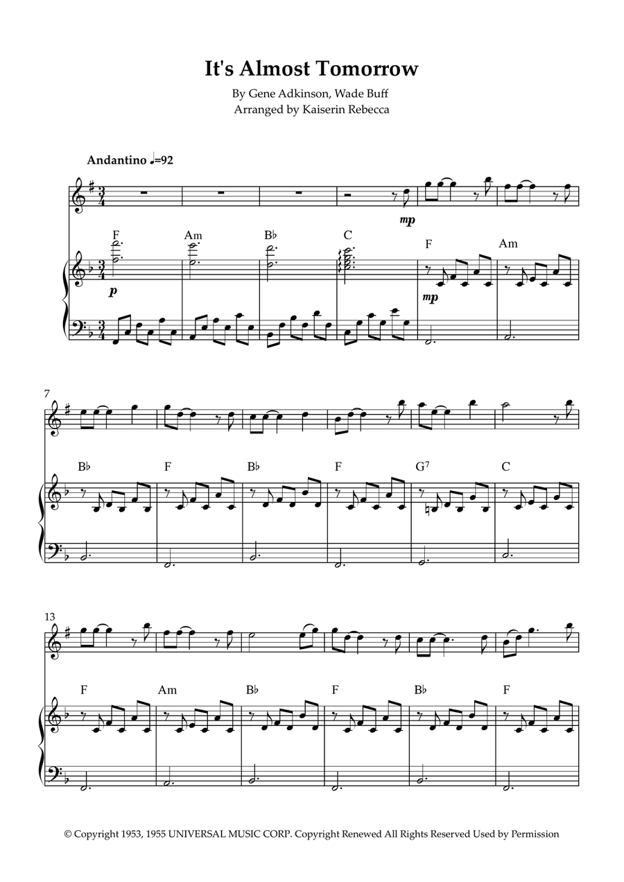 It's Almost Tomorrow It's Almost Tomorrow Tenor Saxophone scores gallery preview page 1
