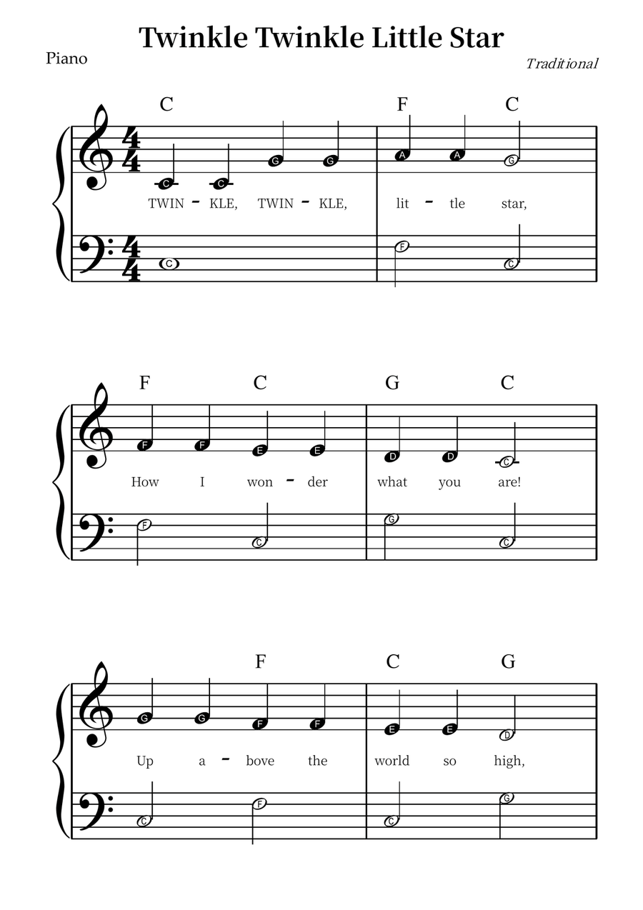 Twinkle Twinkle Little Star – Easy Piano Sheet Music (Beginner Level) Easy Piano scores gallery preview page 1