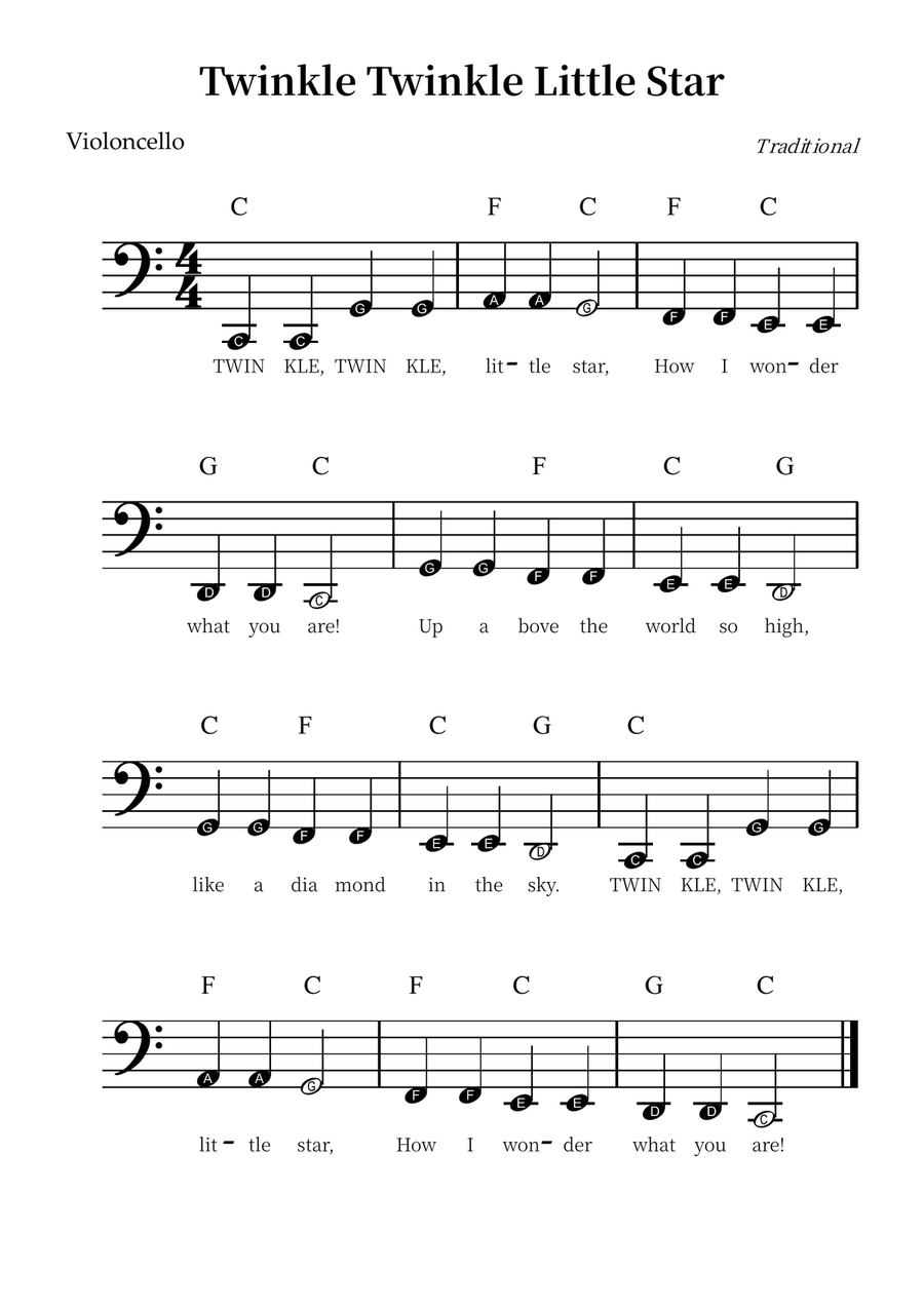 Twinkle Twinkle Little Star – Easy Cello Sheet Music (Beginner Level) Cello Solo scores gallery preview page 1