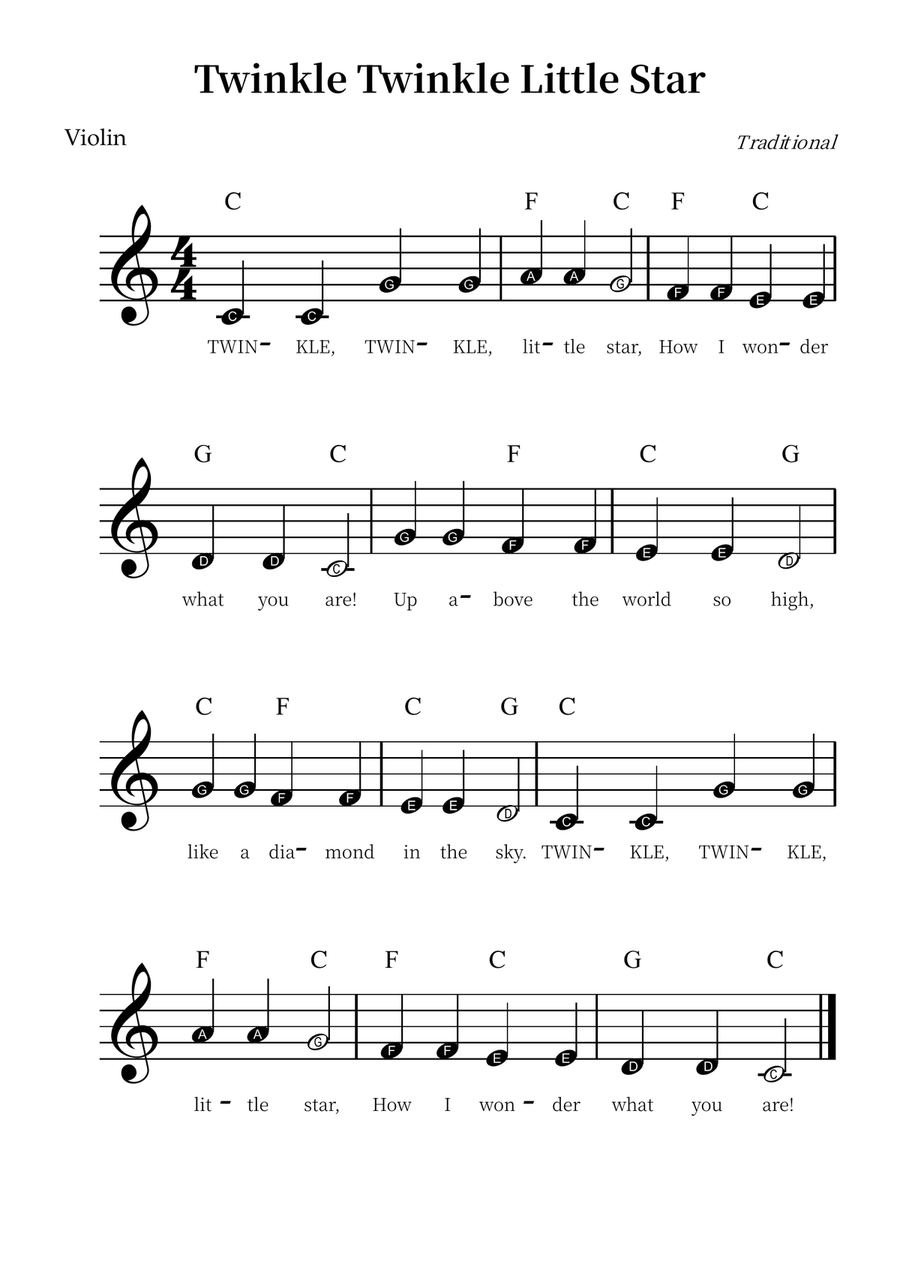 Twinkle Twinkle Little Star – Easy Violin Sheet Music (Beginner Level) Violin Solo scores gallery preview page 1