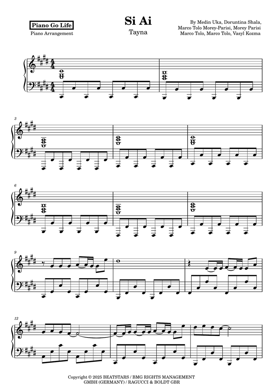 Si Ai Si Ai Piano Solo scores gallery preview page 1