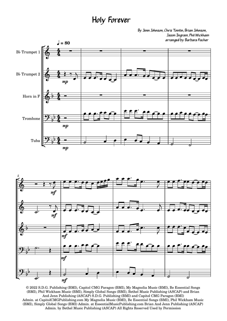 Holy Forever Holy Forever Brass Ensemble scores gallery preview page 1