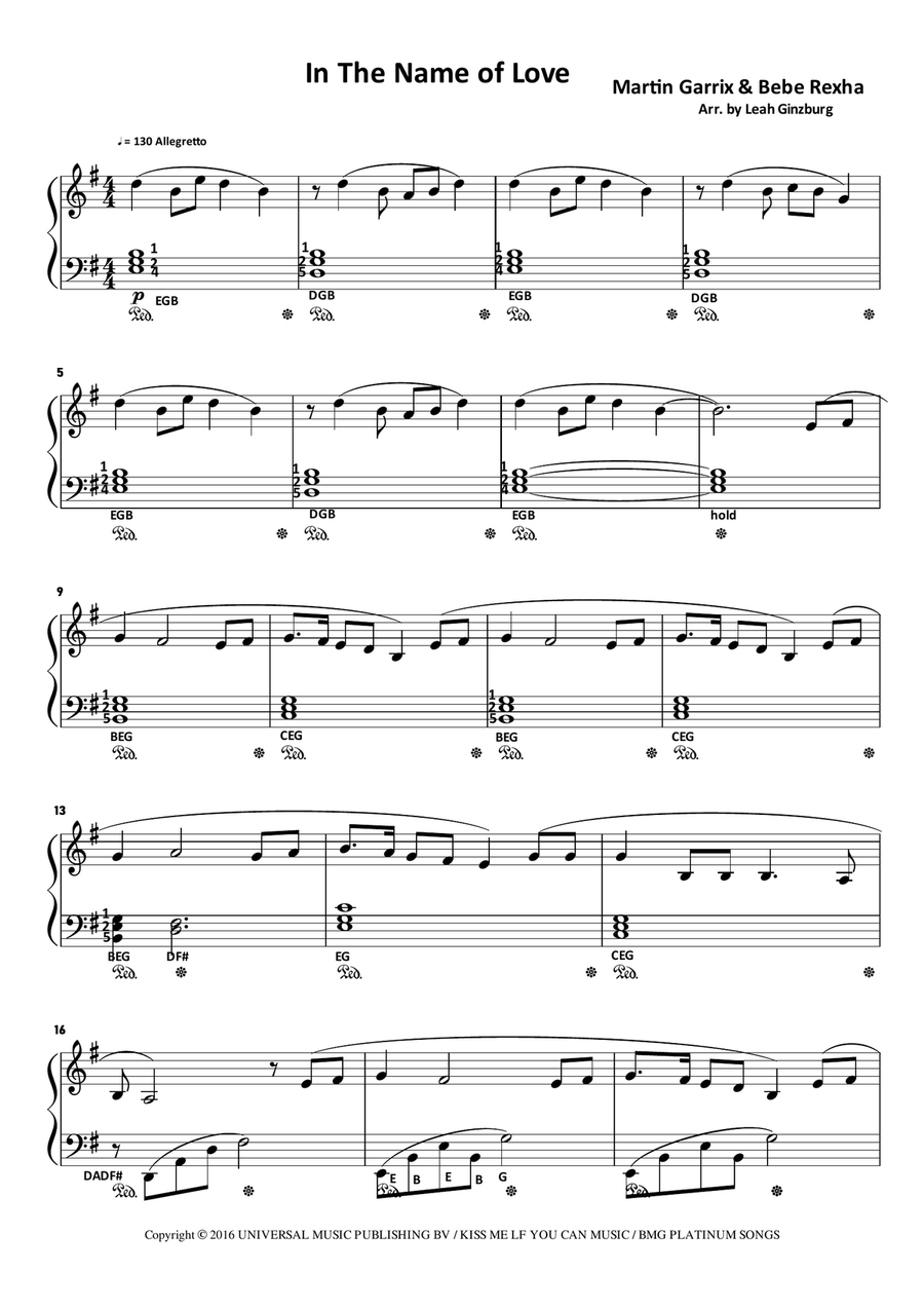 In The Name Of Love In The Name Of Love Piano Solo scores gallery preview page 1