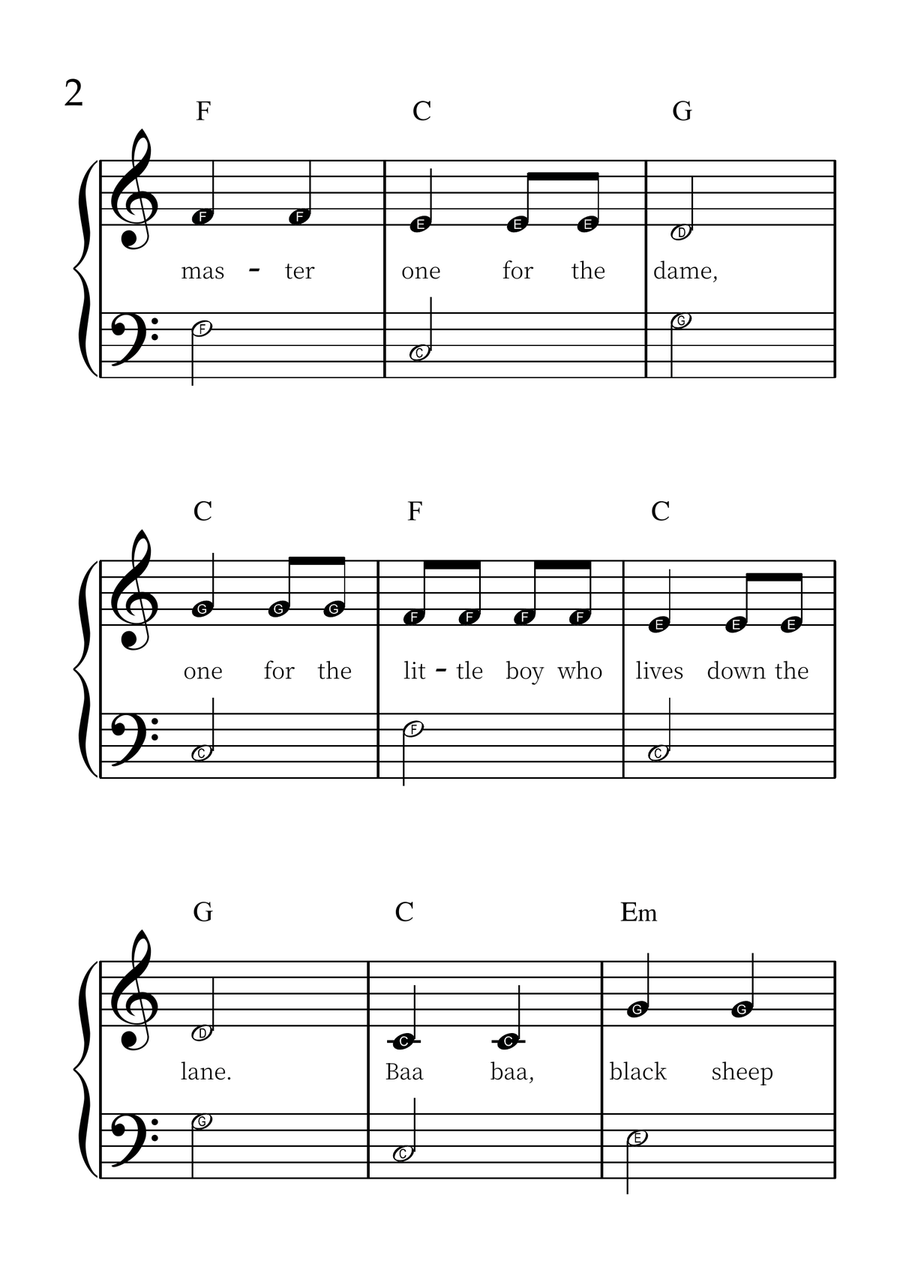 Baa Baa Black Sheep – Easy Piano Sheet Music (Beginner Level) Easy Piano scores gallery preview page 2