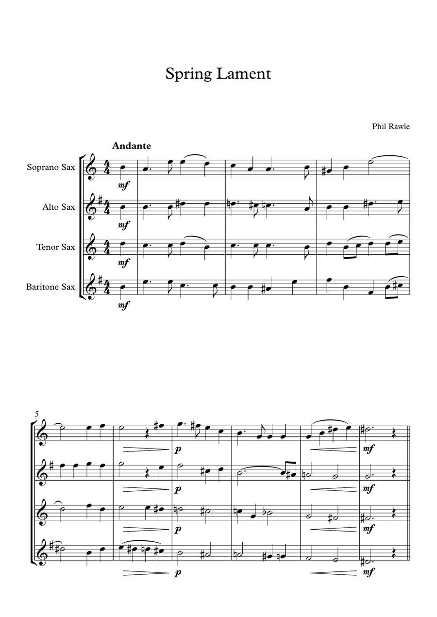 Spring Lament - Saxophone Quartet Saxophone Quartet scores gallery preview page 1
