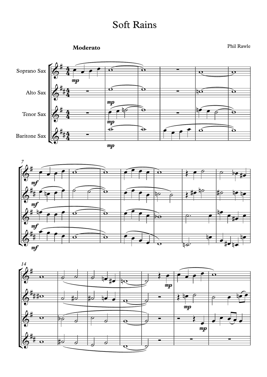 Soft Rains - Saxophone Quartet Saxophone Quartet scores gallery preview page 1