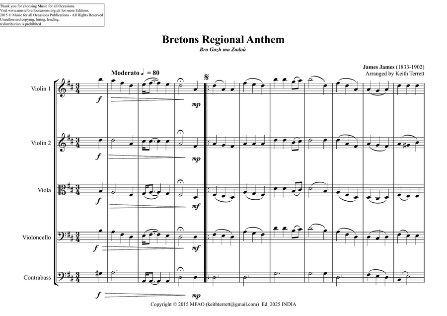 Breton Regional Anthem for String Orchestra String Orchestra scores gallery preview page 2