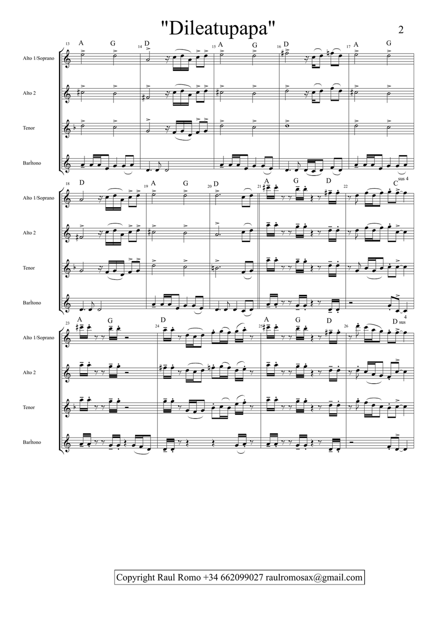 Dileatupapa - FUNKY BLUES Saxophone Quartet Saxophone Quartet scores gallery preview page 2