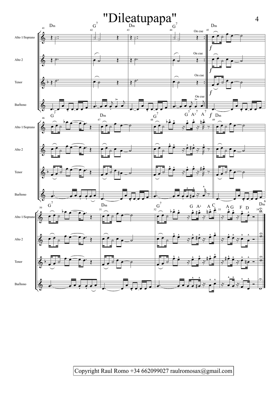 Dileatupapa - FUNKY BLUES Saxophone Quartet Saxophone Quartet scores gallery preview page 4