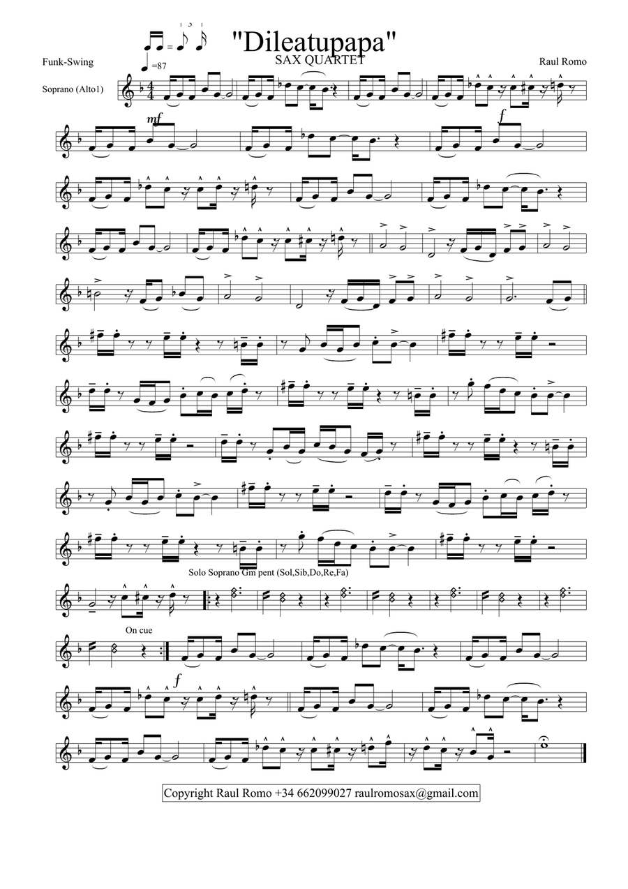Dileatupapa - FUNKY BLUES Saxophone Quartet Saxophone Quartet scores gallery preview page 5