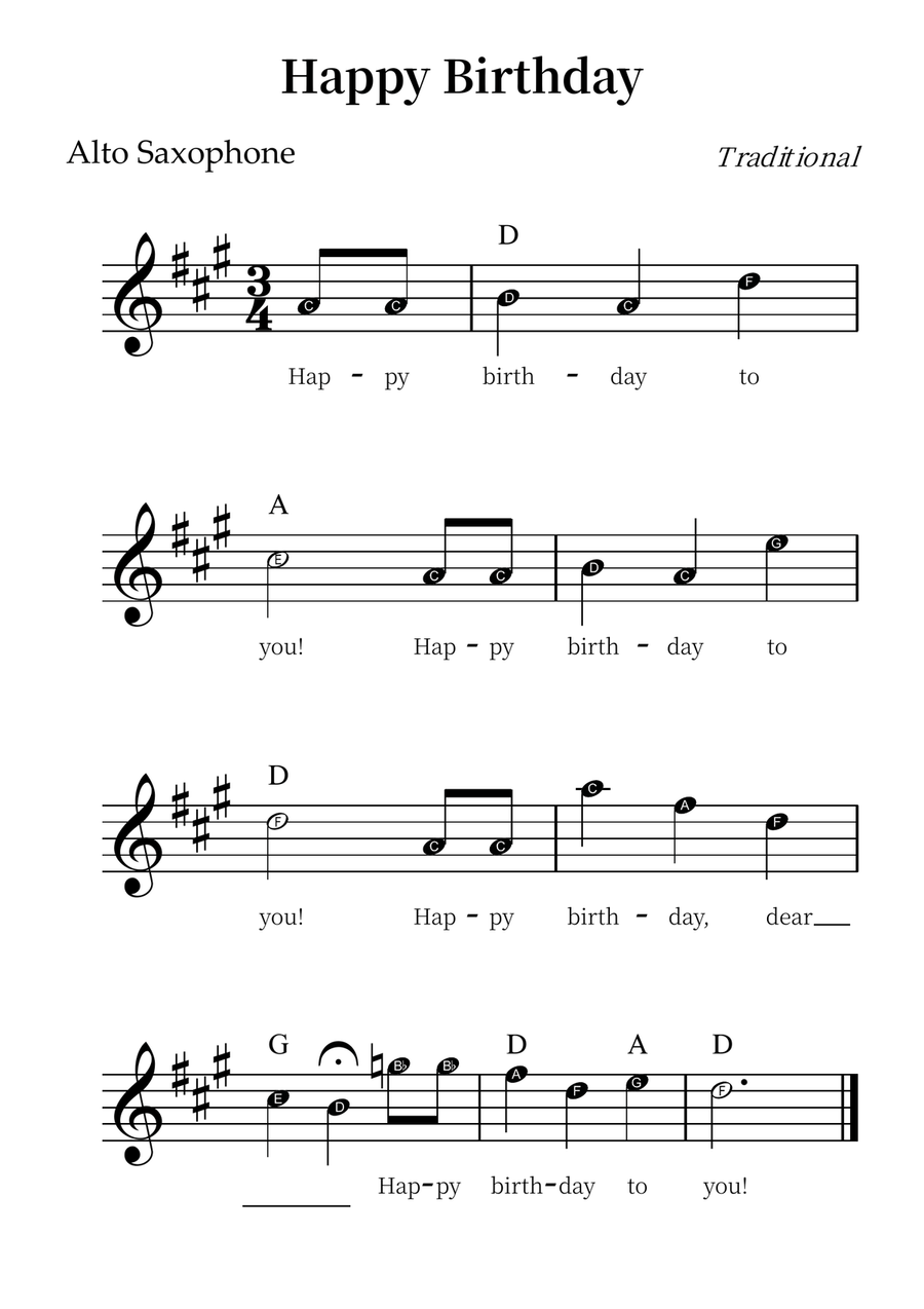Happy Birthday – Easy Alto Sax Sheet Music (Beginner Level) Alto Saxophone scores gallery preview page 1