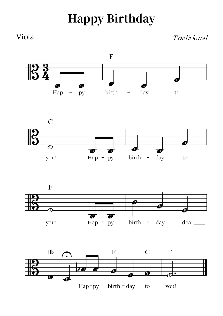 Happy Birthday – Easy Viola Sheet Music (Beginner Level) Viola Solo scores gallery preview page 1
