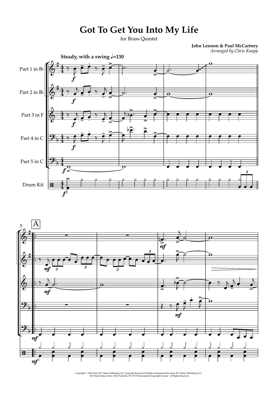 Got To Get You Into My Life Brass Quintet scores gallery preview page 1