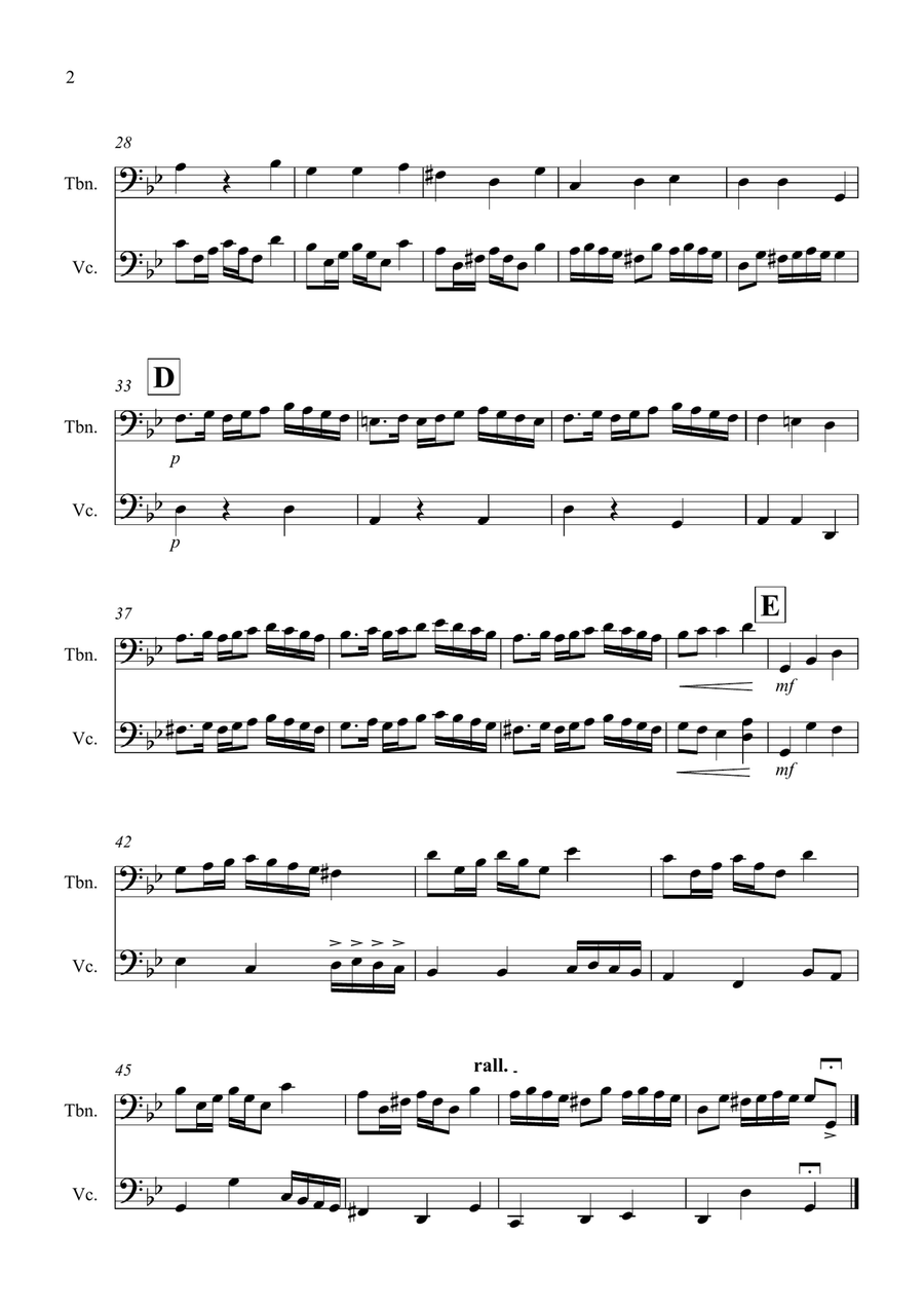 Rondeau (from Abdelazer) for Trombone and Cello Duet Trombone Duet scores gallery preview page 2