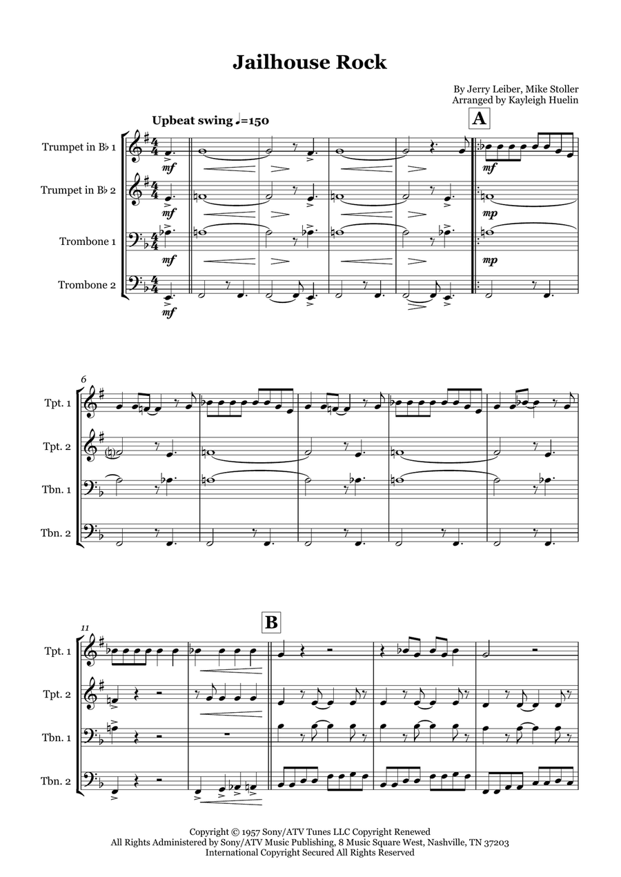 Jailhouse Rock Jailhouse Rock Brass Quartet scores gallery preview page 1