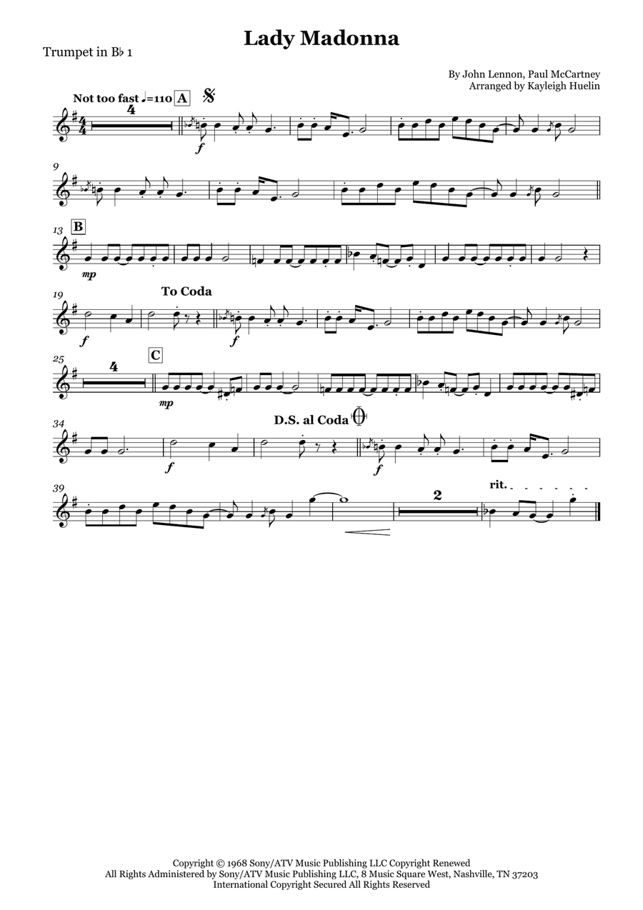 Lady Madonna Lady Madonna Brass Quartet scores gallery preview page 4