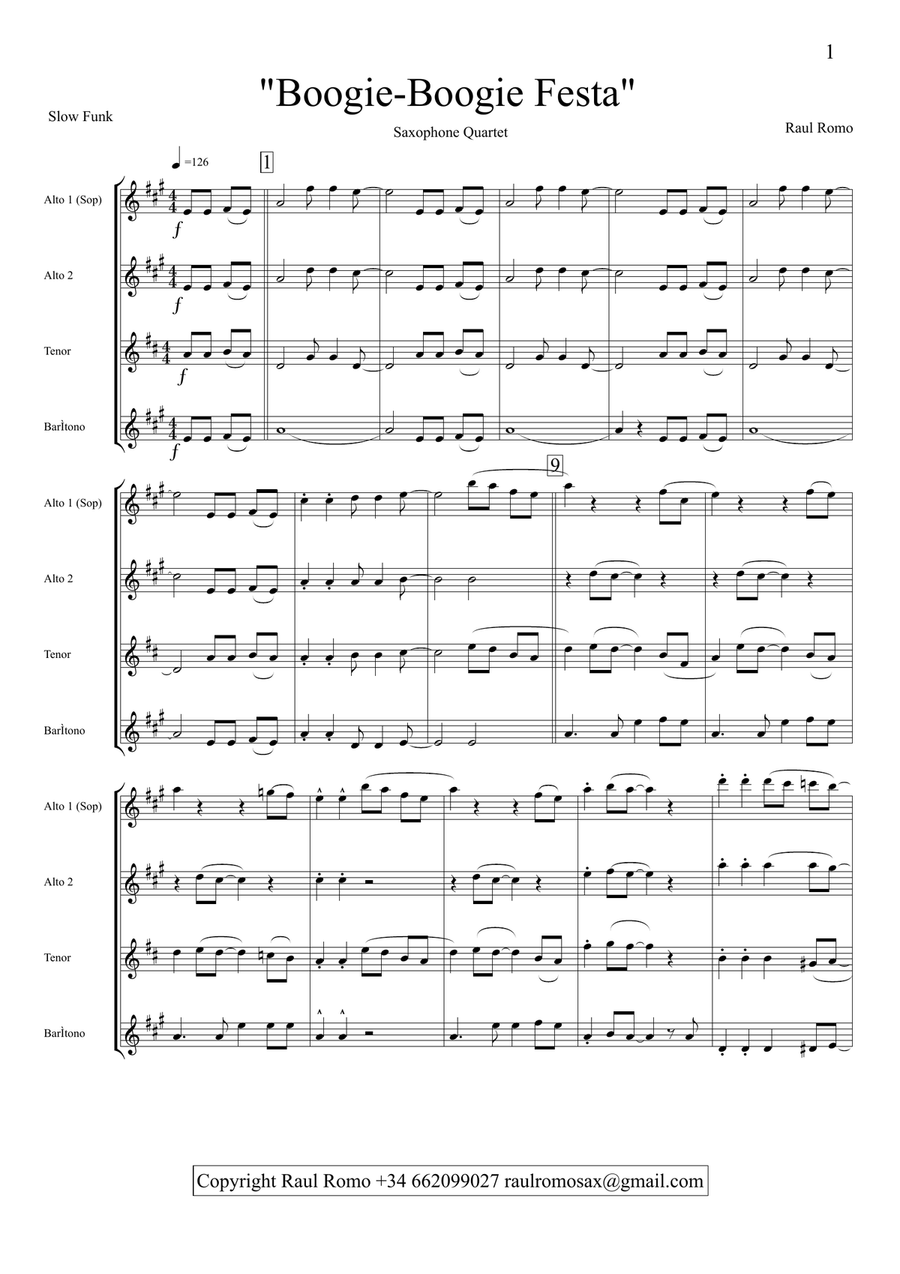 EASY SAX QUARTET - Boogie Boogie Festa Saxophone Quartet scores gallery preview page 1