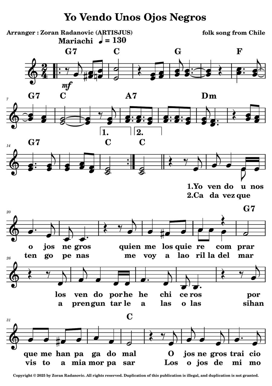 Yo vendo unos ojos negros - lead sheet + lyrics Piano scores gallery preview page 1