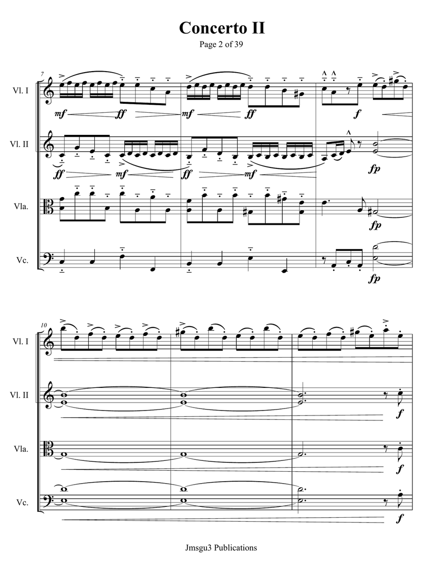 Bach: Concerto No. 2 BWV 593 for String Quartet String Quartet scores gallery preview page 2