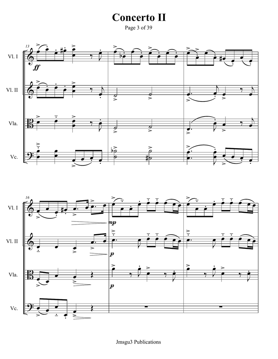 Bach: Concerto No. 2 BWV 593 for String Quartet String Quartet scores gallery preview page 3