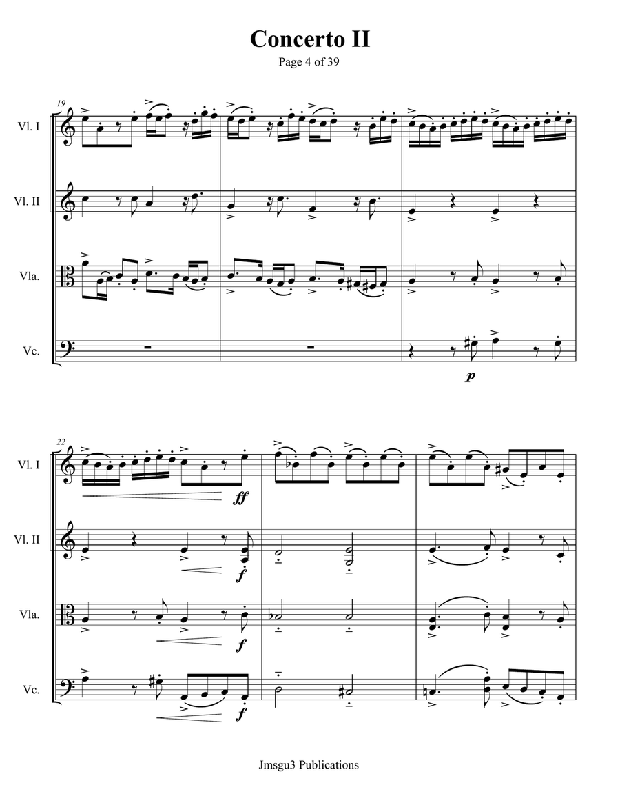 Bach: Concerto No. 2 BWV 593 for String Quartet String Quartet scores gallery preview page 4