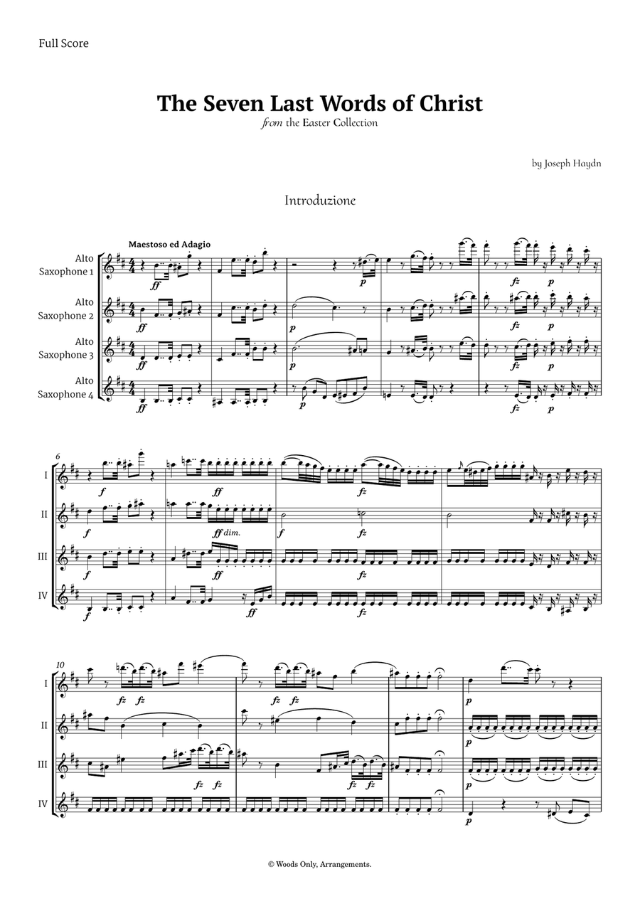 The Seven Last Words of Christ by Haydn for Alto Sax Quartet Saxophone Quartet scores gallery preview page 1