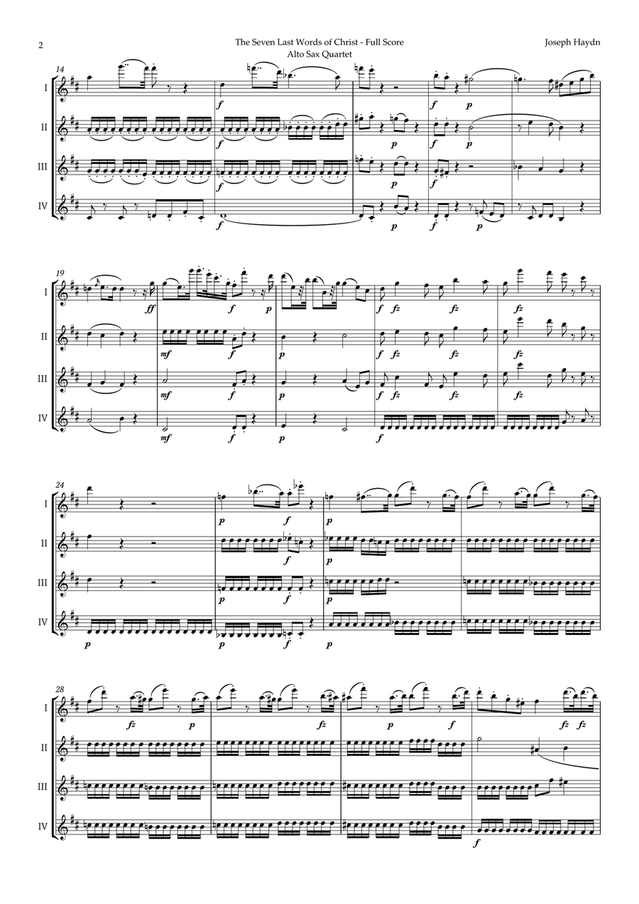 The Seven Last Words of Christ by Haydn for Alto Sax Quartet Saxophone Quartet scores gallery preview page 2