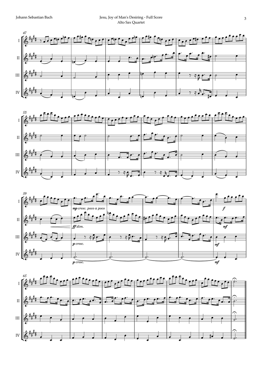 Jesu, Joy of Man's Desiring by Bach for Alto Sax Quartet Saxophone Quartet scores gallery preview page 3