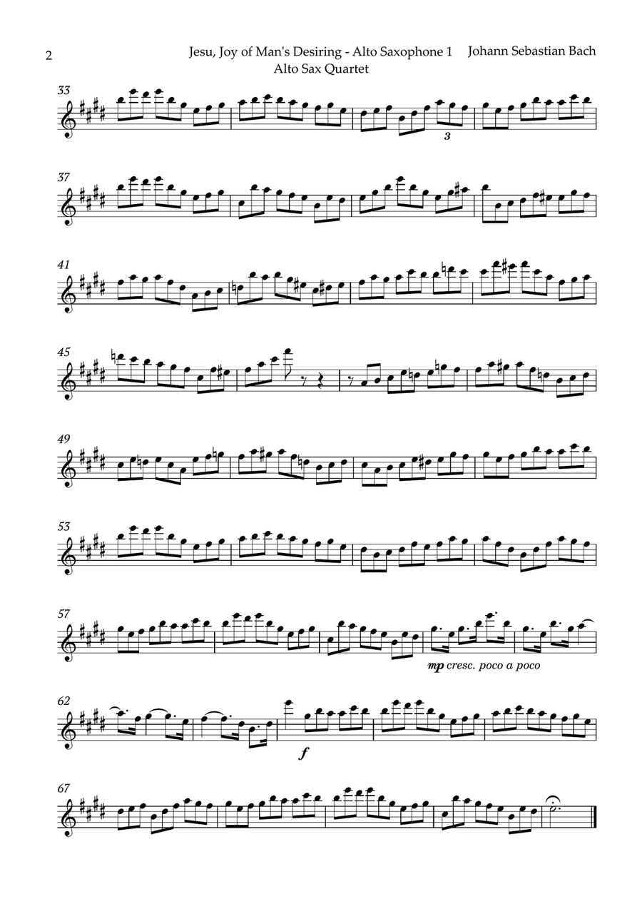 Jesu, Joy of Man's Desiring by Bach for Alto Sax Quartet Saxophone Quartet scores gallery preview page 5