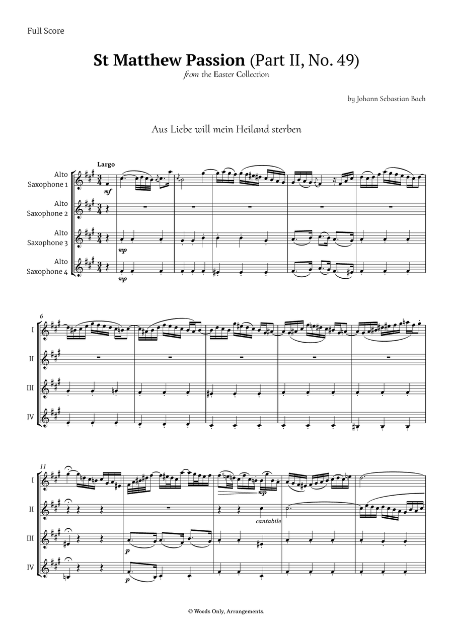 Aus Liebe will mein Heiland sterben by Bach for Alto Sax Quartet Saxophone Quartet scores gallery preview page 1