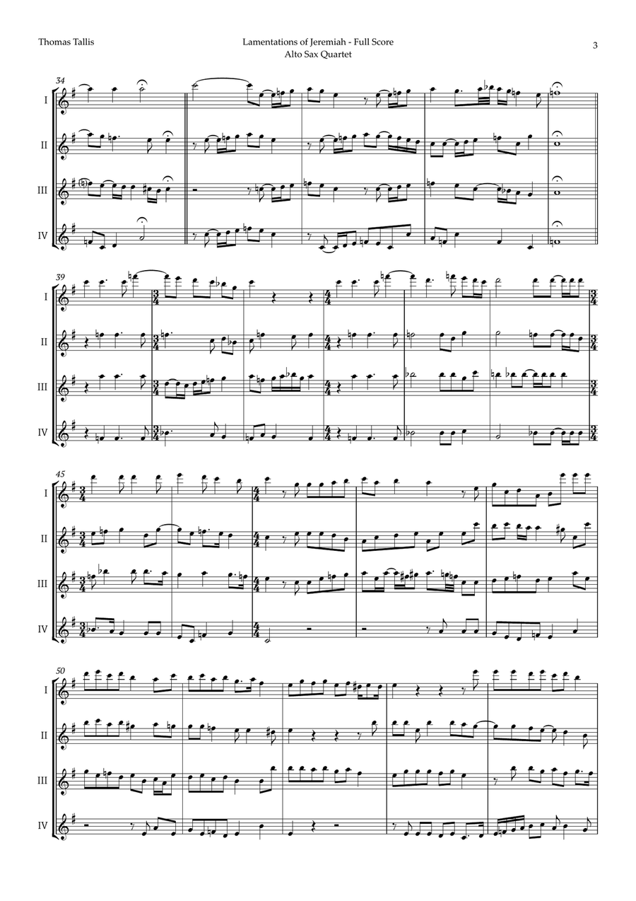 Lamentations of Jeremiah by Thomas Tallis for Alto Sax Quartet Saxophone Quartet scores gallery preview page 3