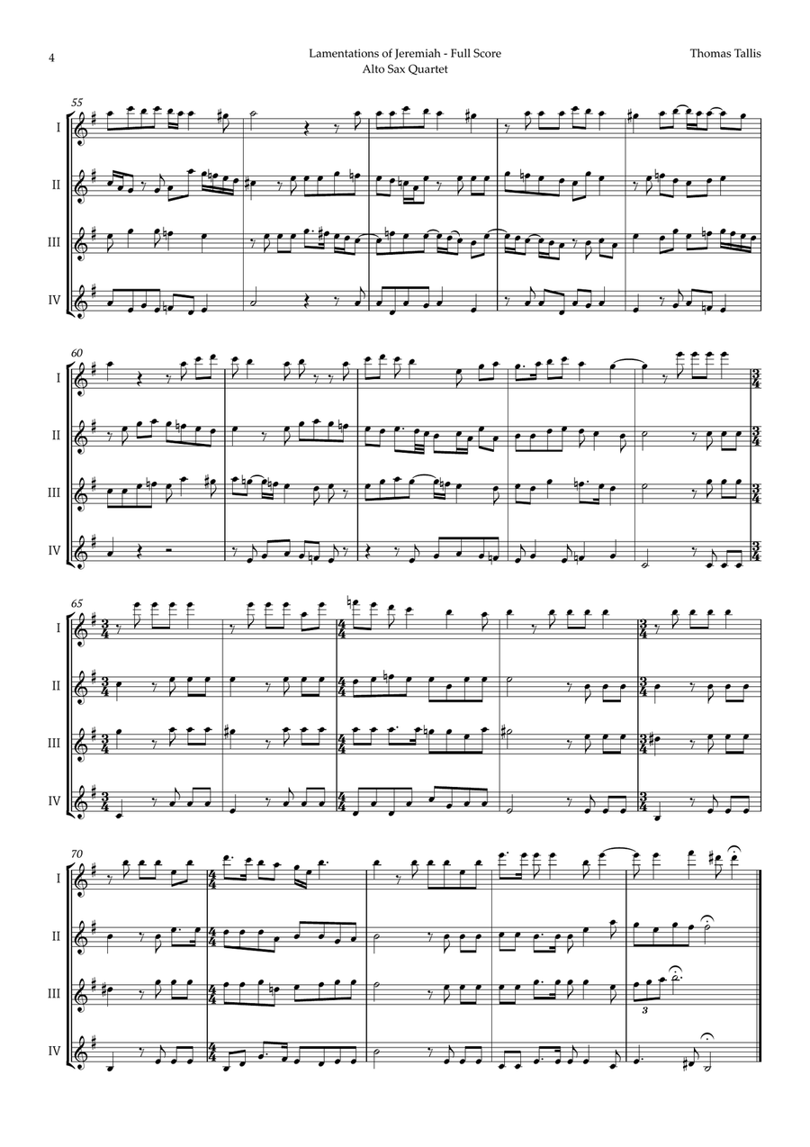Lamentations of Jeremiah by Thomas Tallis for Alto Sax Quartet Saxophone Quartet scores gallery preview page 4