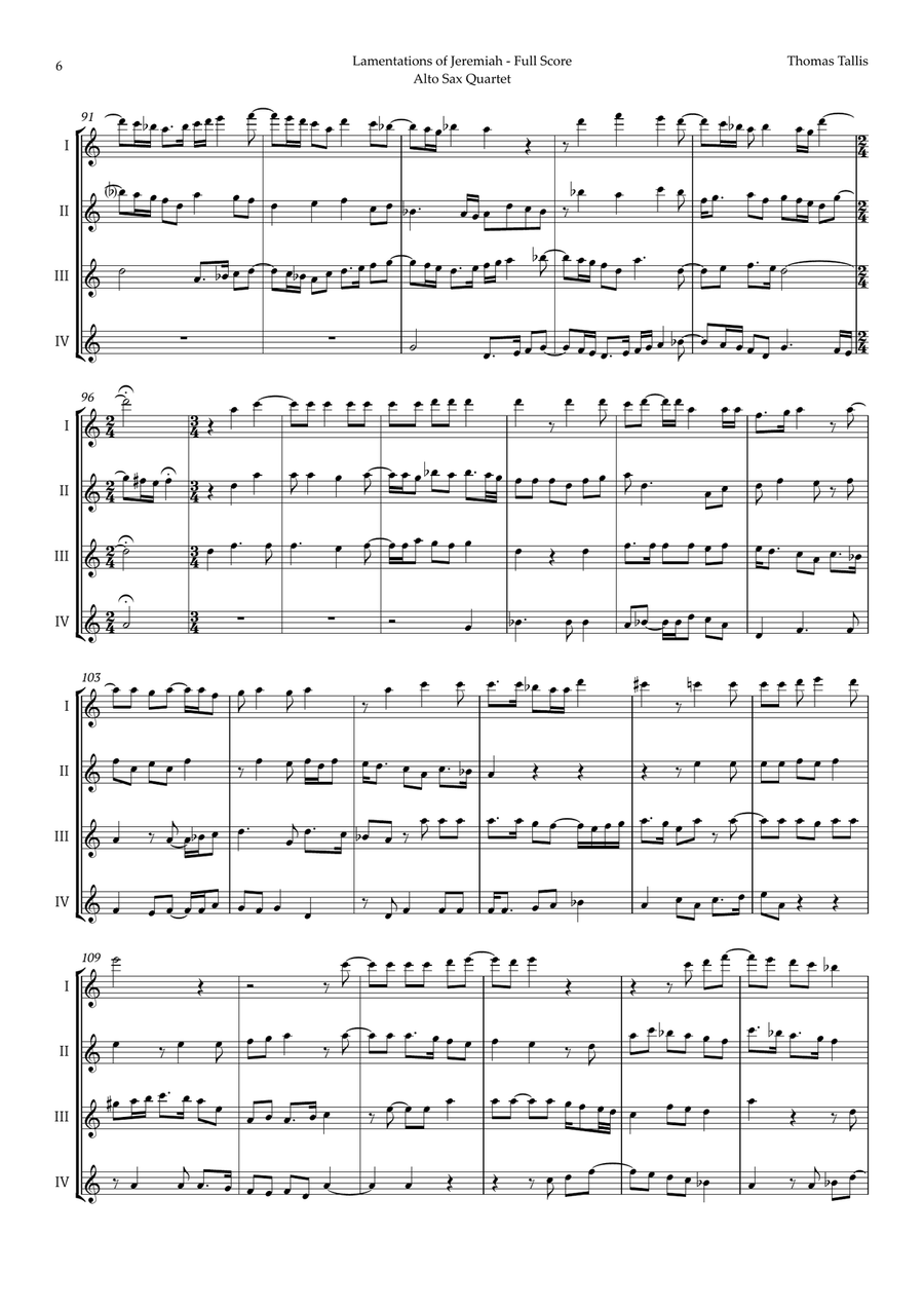 Lamentations of Jeremiah by Thomas Tallis for Alto Sax Quartet Saxophone Quartet scores gallery preview page 6