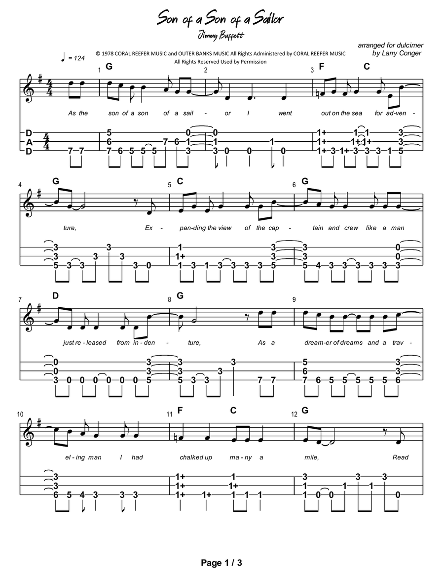 Son Of A Son Of A Sailor Dulcimer scores gallery preview page 2