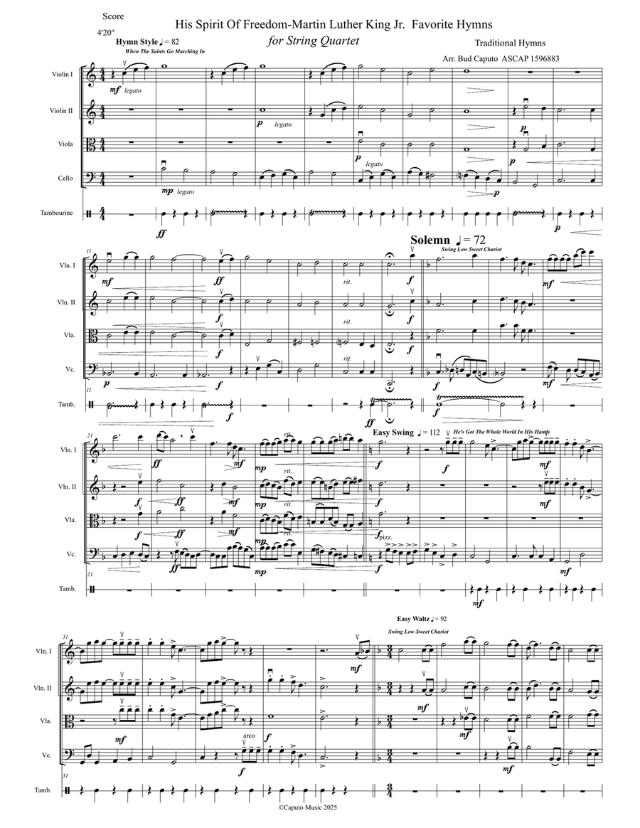 His Spirit of Freedom for String Quartet- Martin Luther King Favorites String Quartet scores gallery preview page 2
