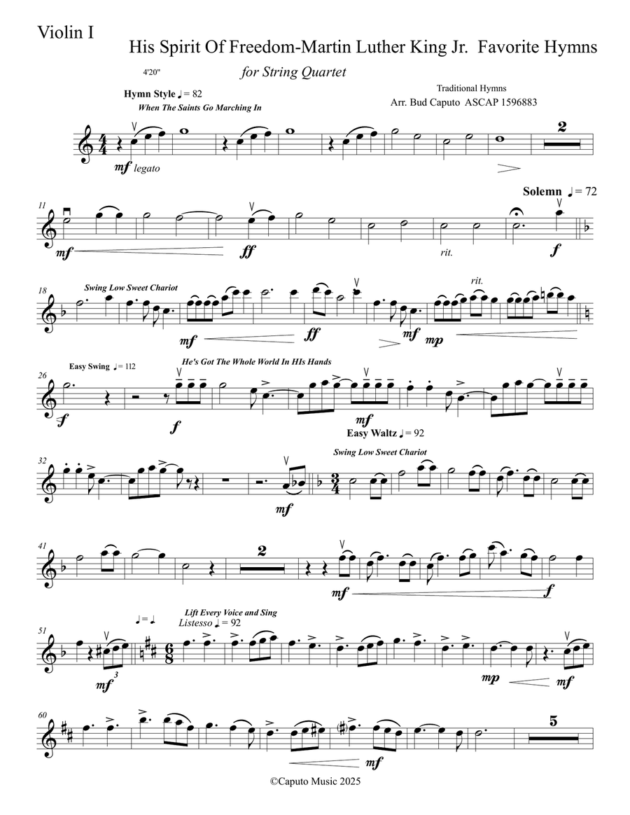 His Spirit of Freedom for String Quartet- Martin Luther King Favorites String Quartet scores gallery preview page 6