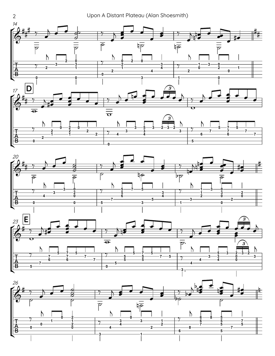 Upon A Distant Plateau-solo guitar (standard notation and guitar tablature & standard notation only) Acoustic Guitar scores gallery preview page 2