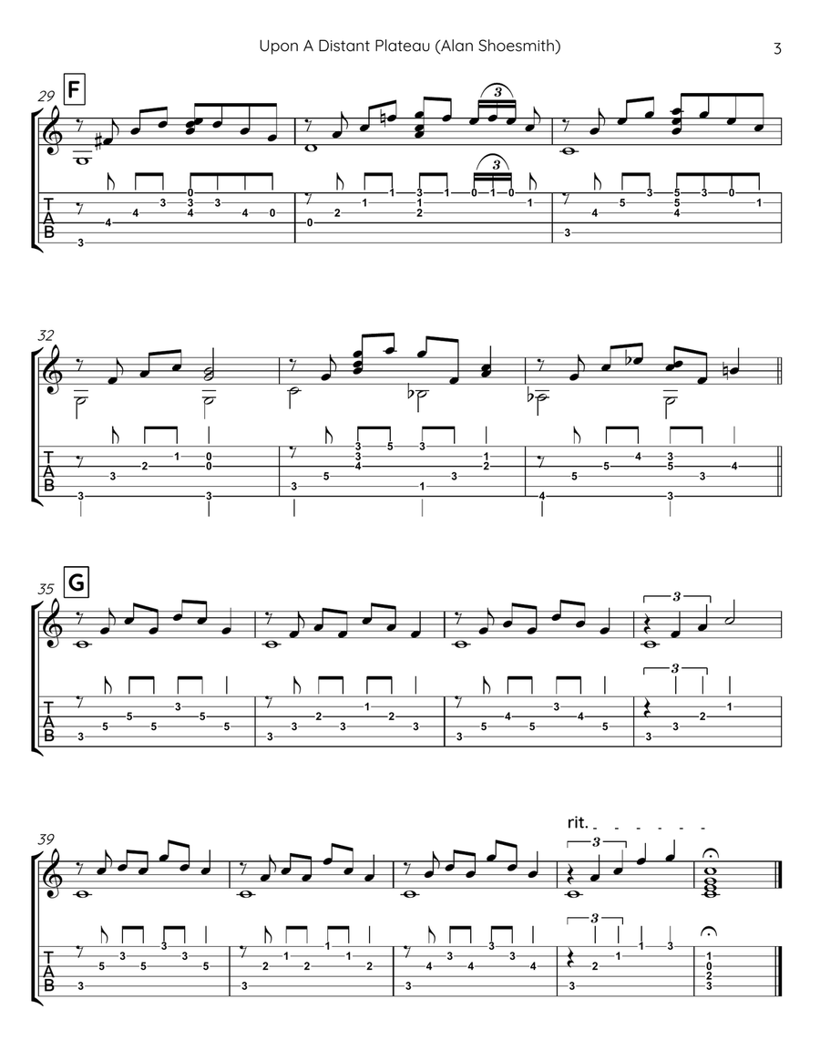 Upon A Distant Plateau-solo guitar (standard notation and guitar tablature & standard notation only) Acoustic Guitar scores gallery preview page 3