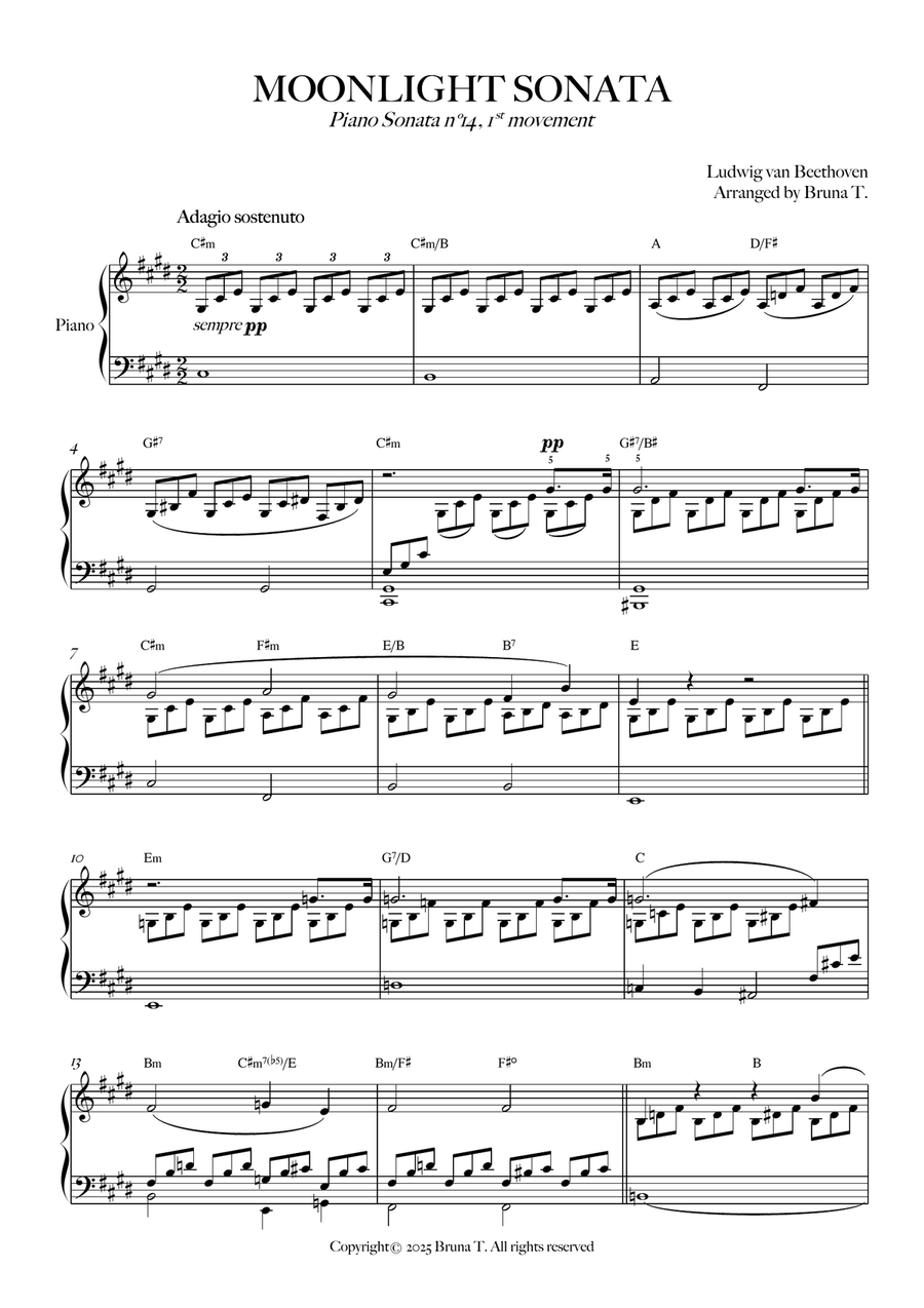 Moonlight Sonata - 1st Movement (Easy Piano with Chords) Piano Method scores gallery preview page 1
