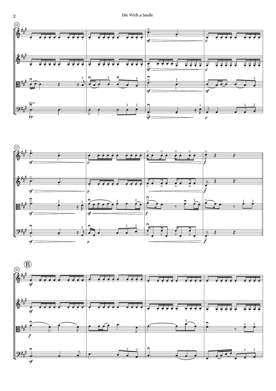 Die With A Smile String Quartet scores gallery preview page 4