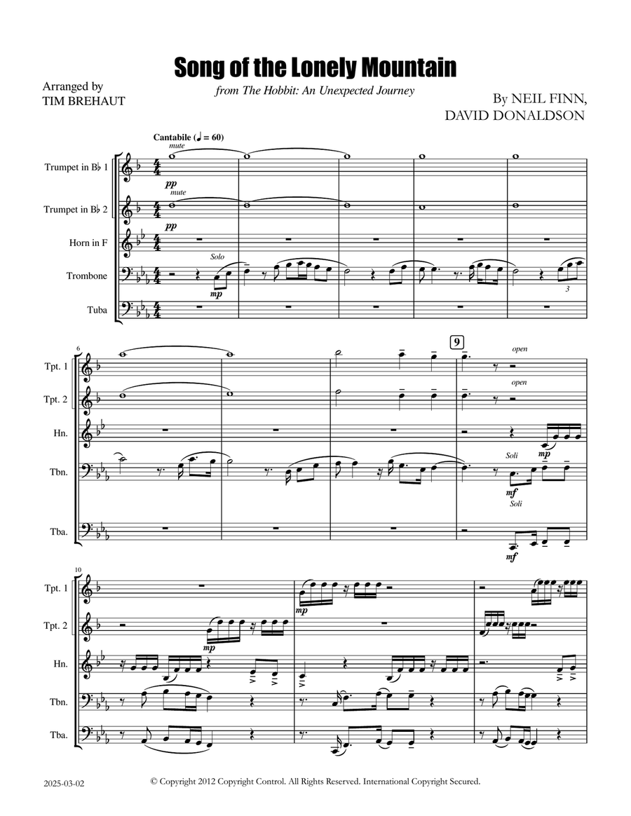 Song Of The Lonely Mountain Brass Quintet scores gallery preview page 2