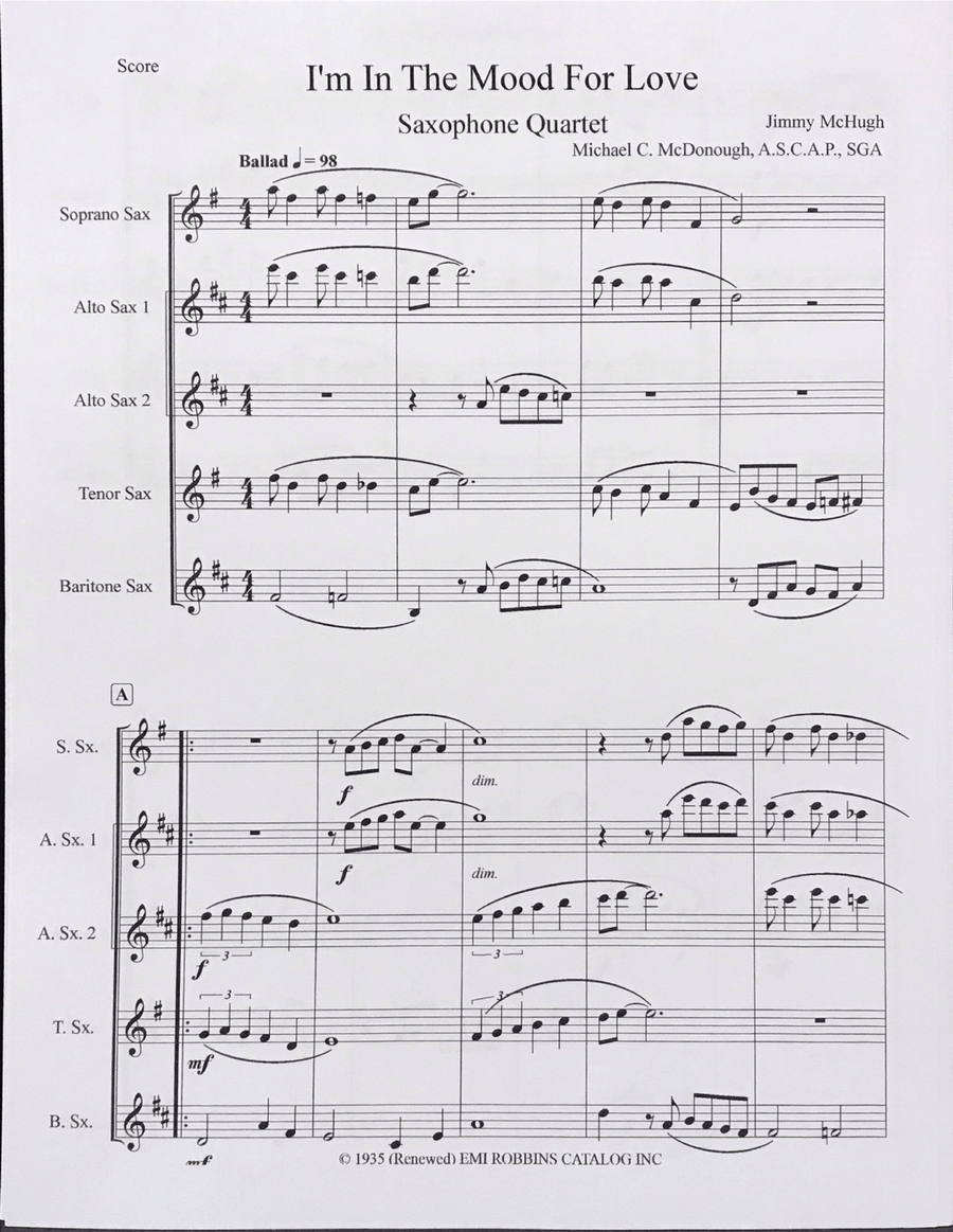 I'm In The Mood For Love I'm In The Mood For Love Saxophone Quartet scores gallery preview page 2