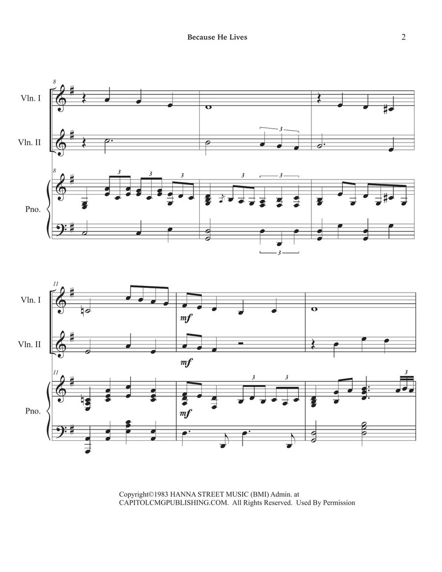Because He Lives String Duet scores gallery preview page 6