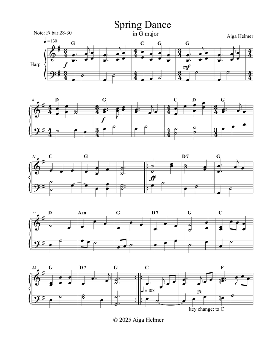 Spring Dance in G major Celtic Harp scores gallery preview page 1