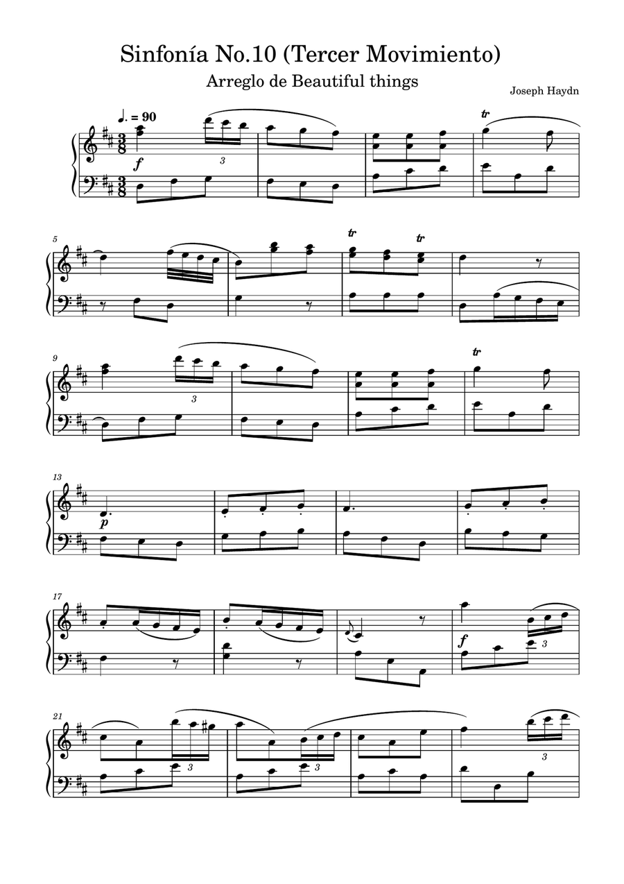 Sinfonía No.10 (Tercer Movimiento)-Haydn Piano Solo scores gallery preview page 1