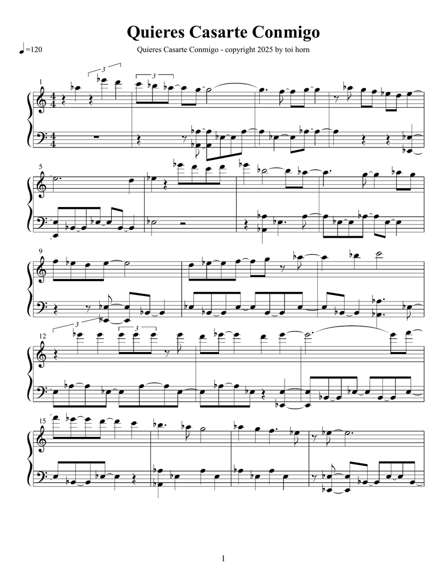 Quieres Casarte Conmigo Quieres Casarte Conmigo Piano Solo scores gallery preview page 1